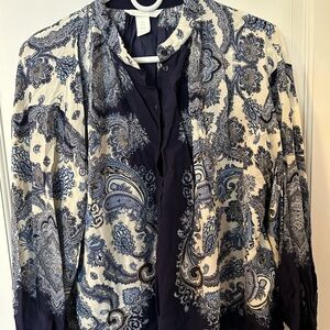 H&M Blue and Cream Paisley Blouse